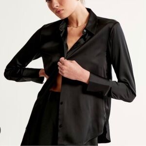 A&F Black Satin Button Down Blouse